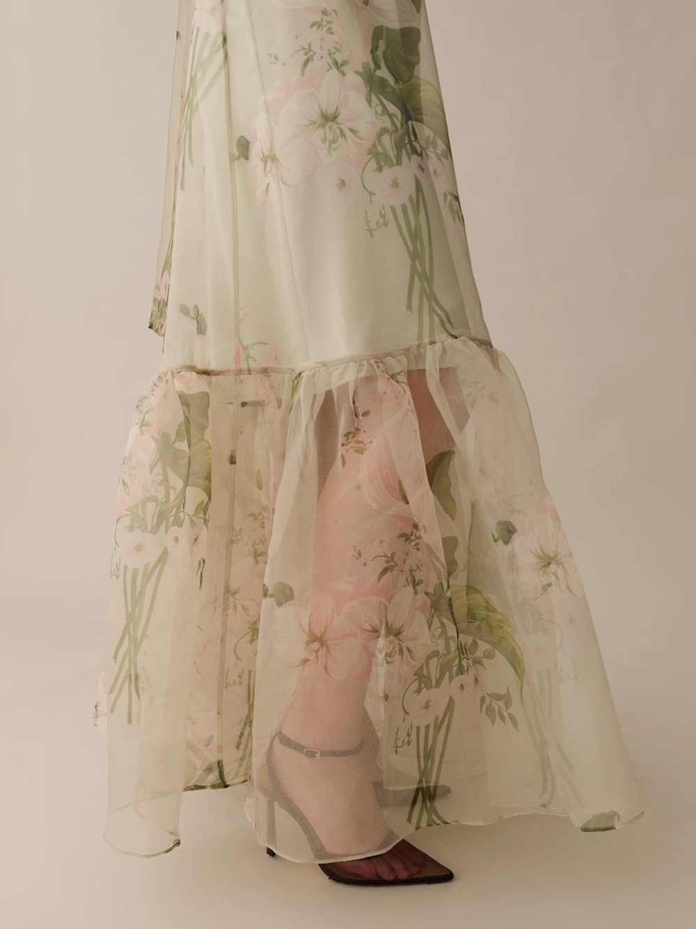 CAARA Melody Dress - Mint Blossom Sage Green Floral Gown - Picture 4 of 6